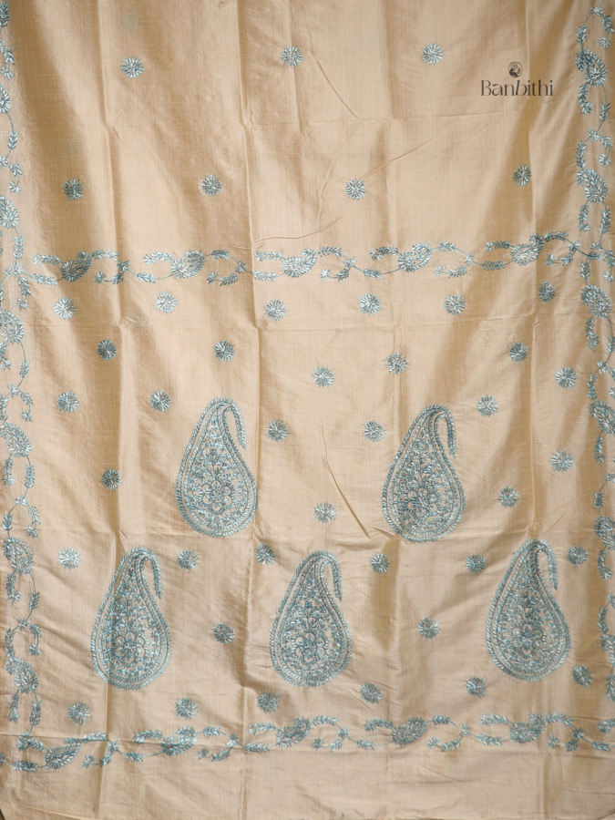 Hand Embroidered Saree – Off White with Golden Thread (Variant 3)