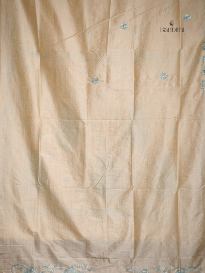 Hand Embroidered Saree – Off White with Golden Thread (Variant 3)