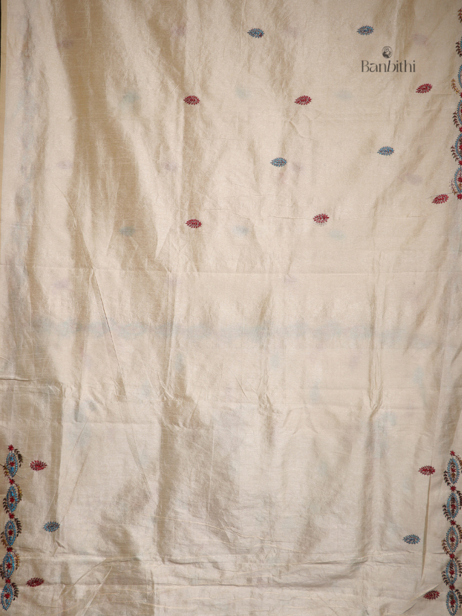 Hand Embroidered Saree – Off White with Golden Thread (Variant 4)