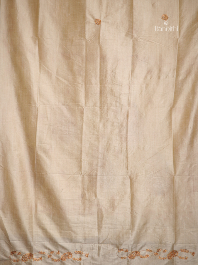 Hand Embroidered Saree – Off White with Golden Thread
