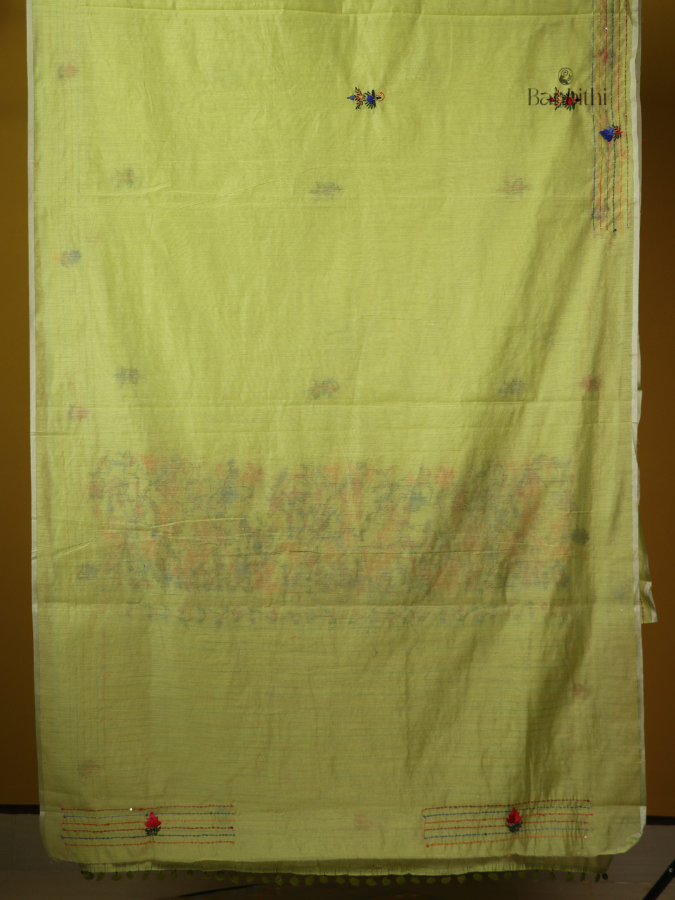 Fresh Leaf Green Artisan Needlework Saree