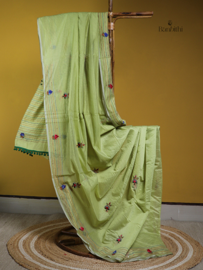 Spring Leaf Green Handcrafted Chanderi Saree