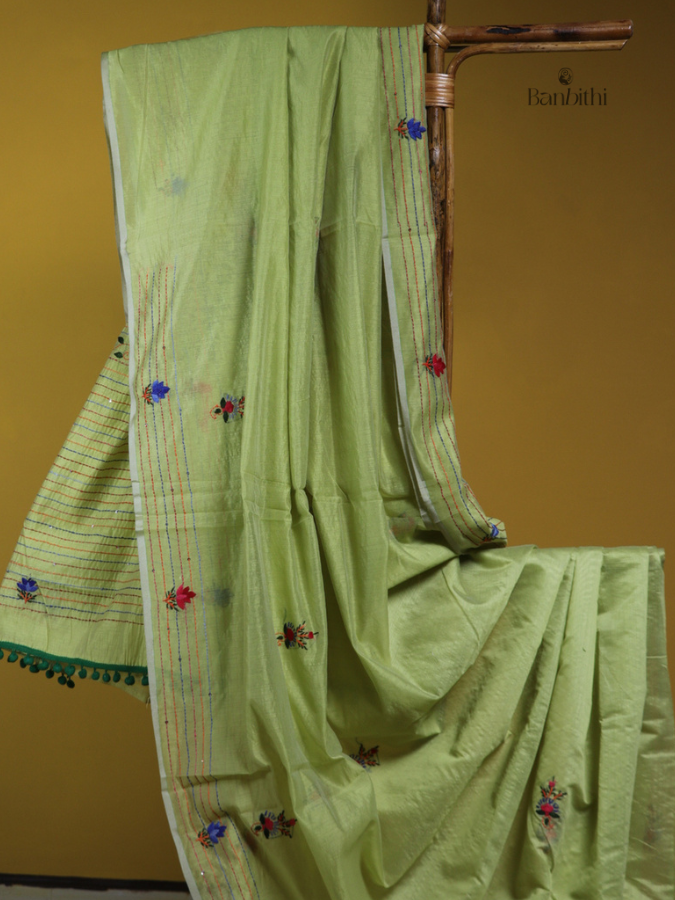 Spring Leaf Green Handcrafted Chanderi Saree