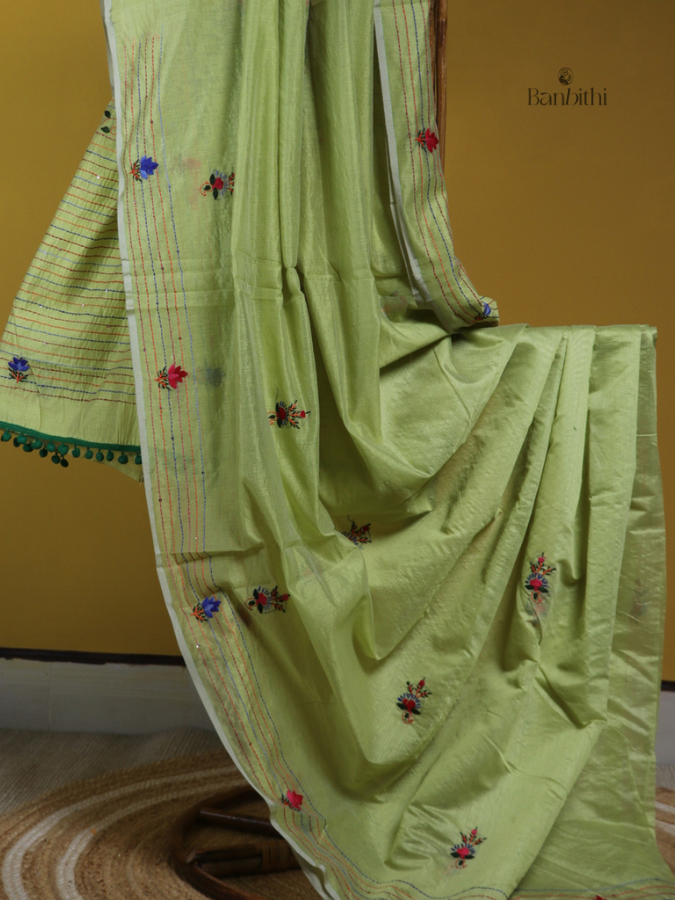 Spring Leaf Green Handcrafted Chanderi Saree