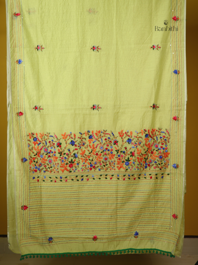 Spring Leaf Green Handcrafted Chanderi Saree