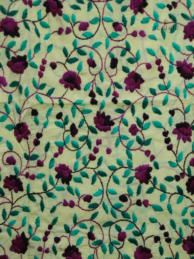 Hand Embroidered Cotton Suit Set – 3 Pcs (Lemon Yellow)