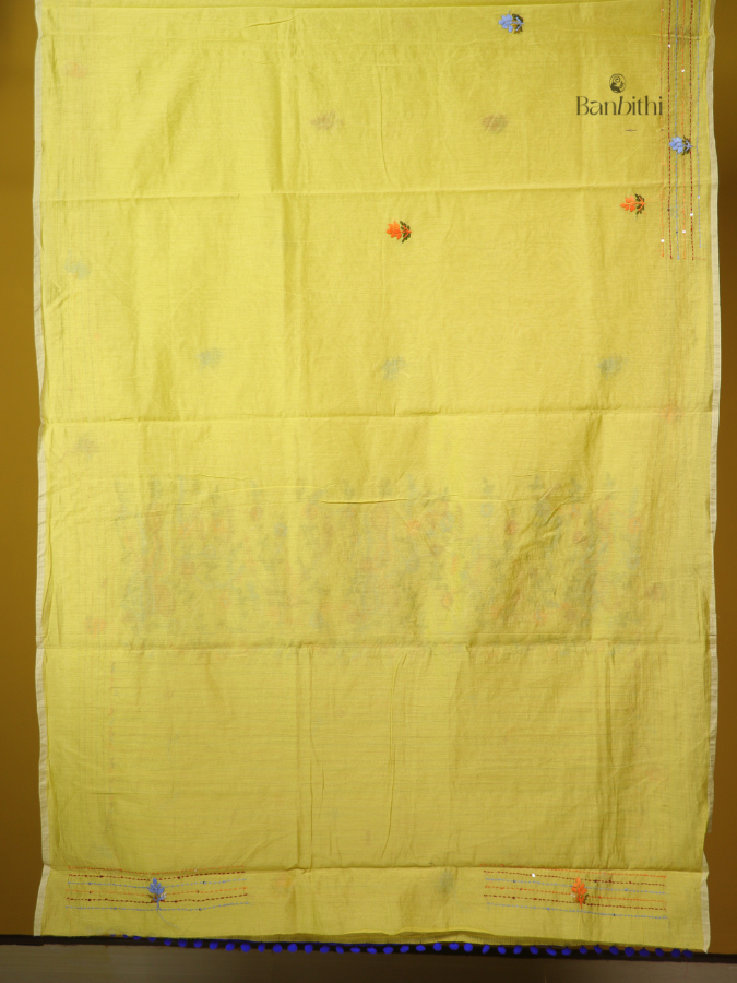 Lemon Glow Embroidered Chanderi Silk Cotton Saree
