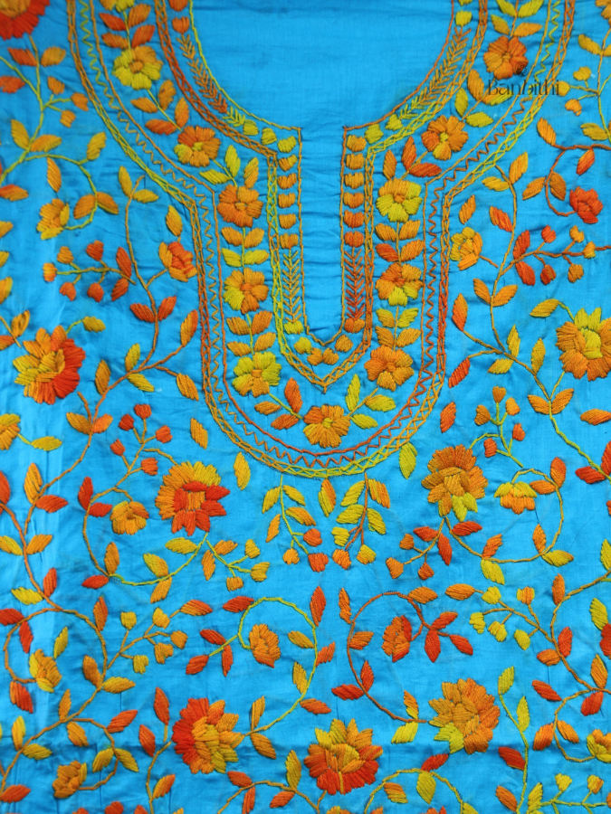 Hand Embroidered Cotton Suit Set – 3 Pcs (Light Blue)