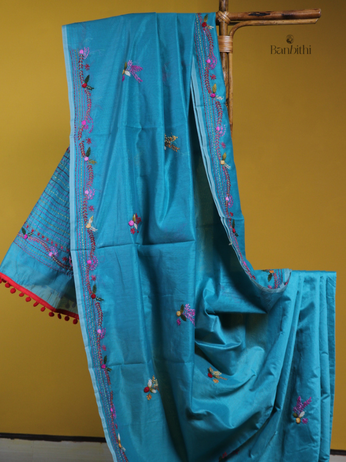 Azure Sky Embroidered SICO Chanderi Saree