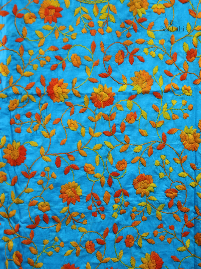 Hand Embroidered Cotton Suit Set – 3 Pcs (Light Blue)