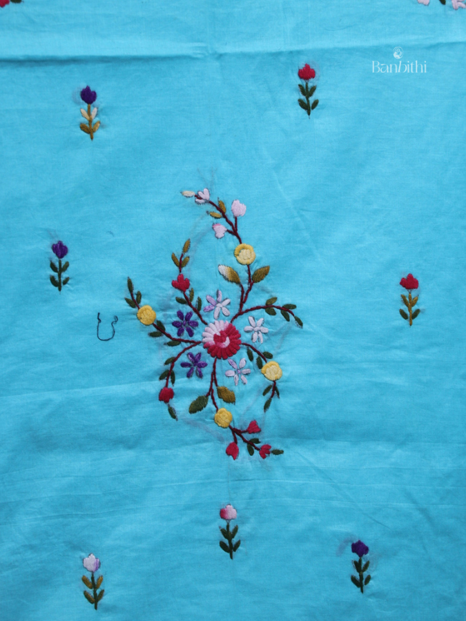 Hand Embroidered Cotton Suit Set – 3 Pcs (Sky Blue)
