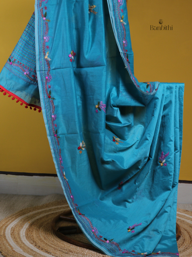 Azure Sky Embroidered SICO Chanderi Saree