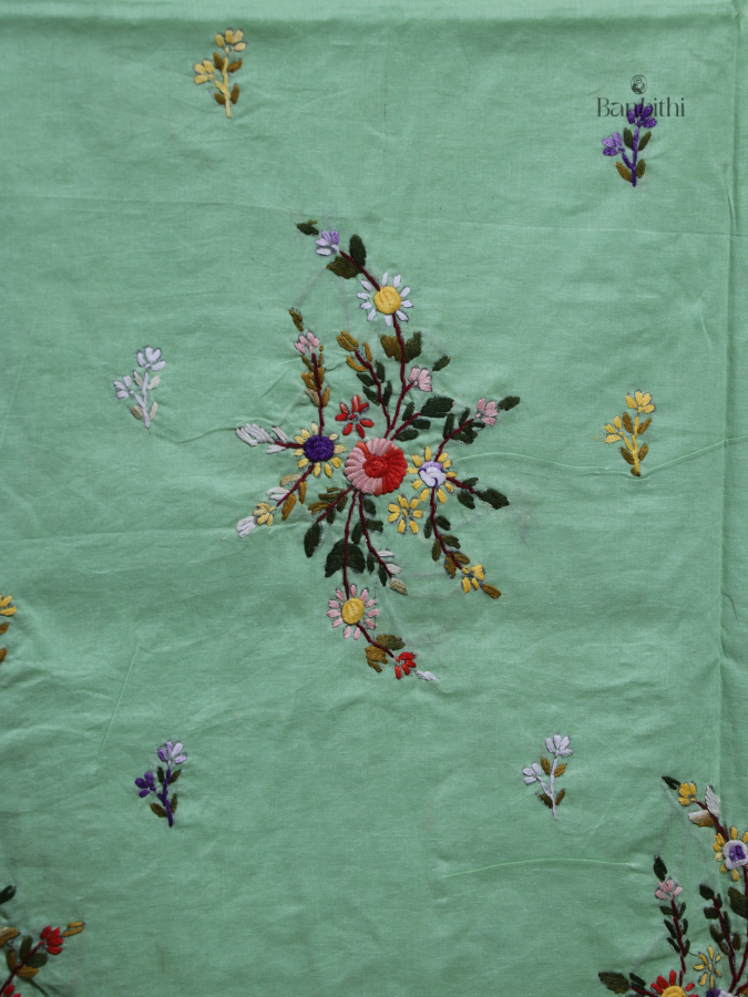 Hand Embroidered Cotton Suit Set – 3 Pcs (Light Green)