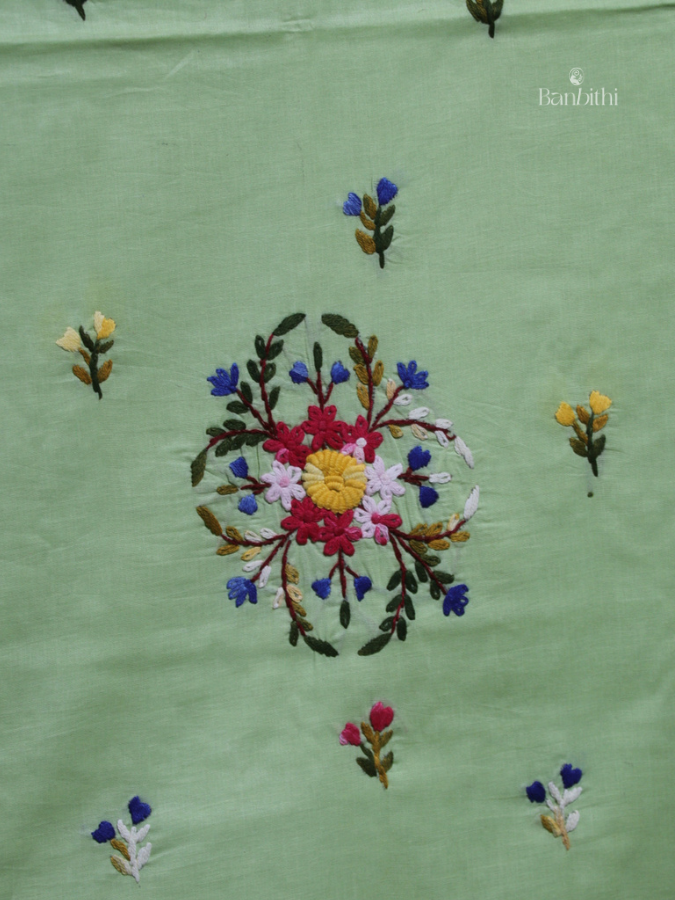 Hand Embroidered Cotton Suit Set – 3 Pcs (Light Green)