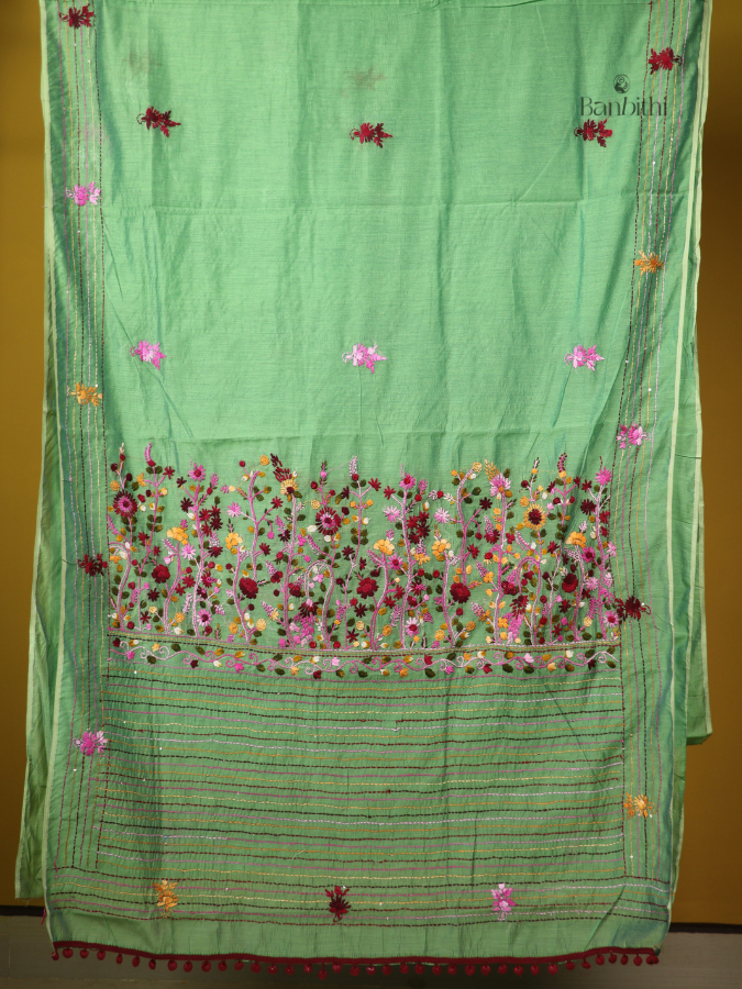 Tender Green Handcrafted Threadwork Saree