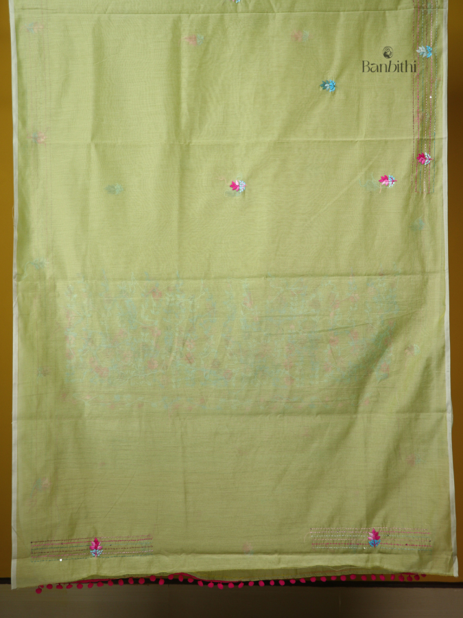 Meadow Green Rural Craft Chanderi Saree