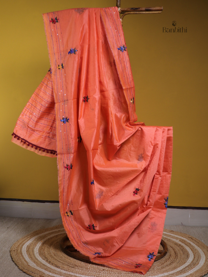 Sunset Orange Artisan Embroidery Saree