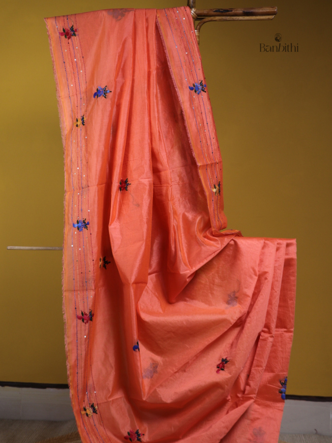 Sunset Orange Artisan Embroidery Saree