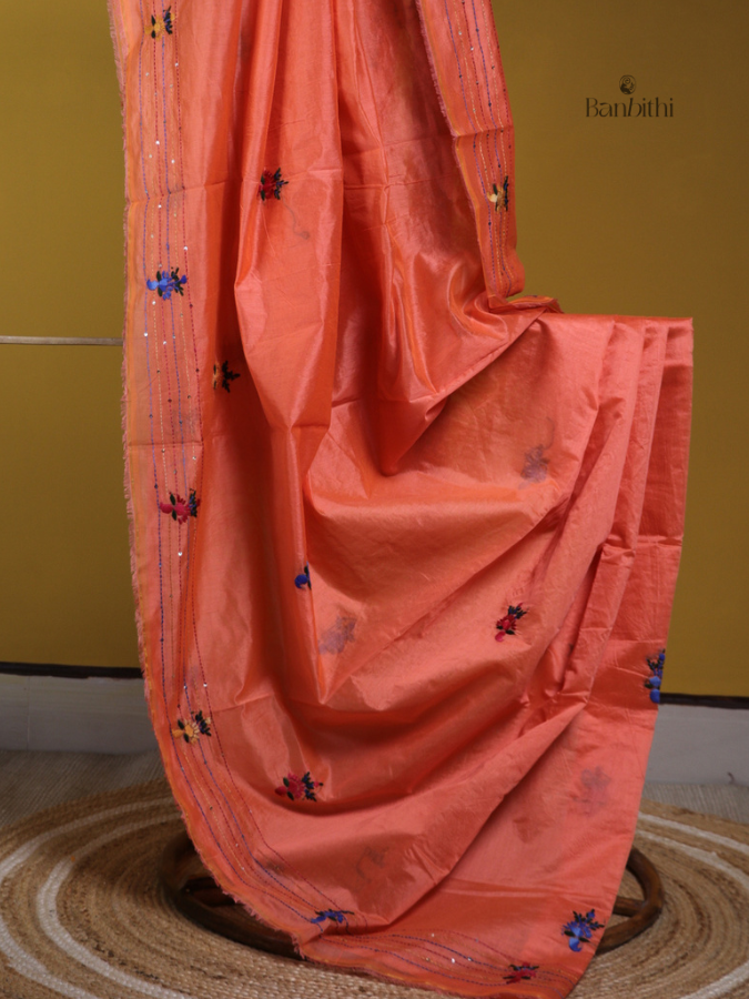 Sunset Orange Artisan Embroidery Saree