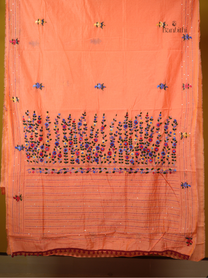 Sunset Orange Artisan Embroidery Saree