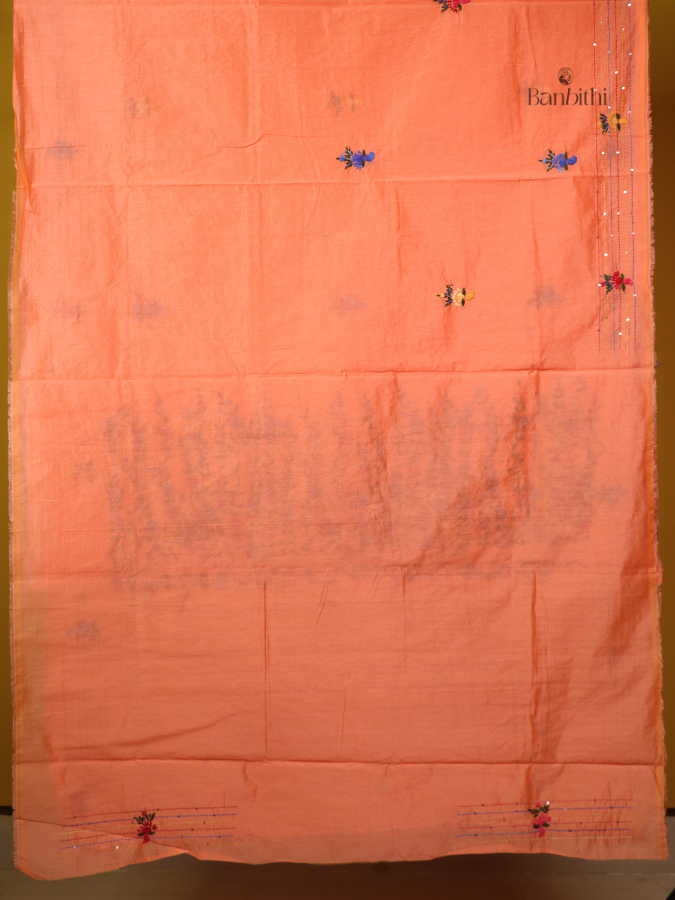 Sunset Orange Artisan Embroidery Saree