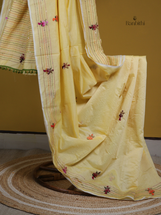 Light Yellow Multicolour Village Craft Chanderi Saree