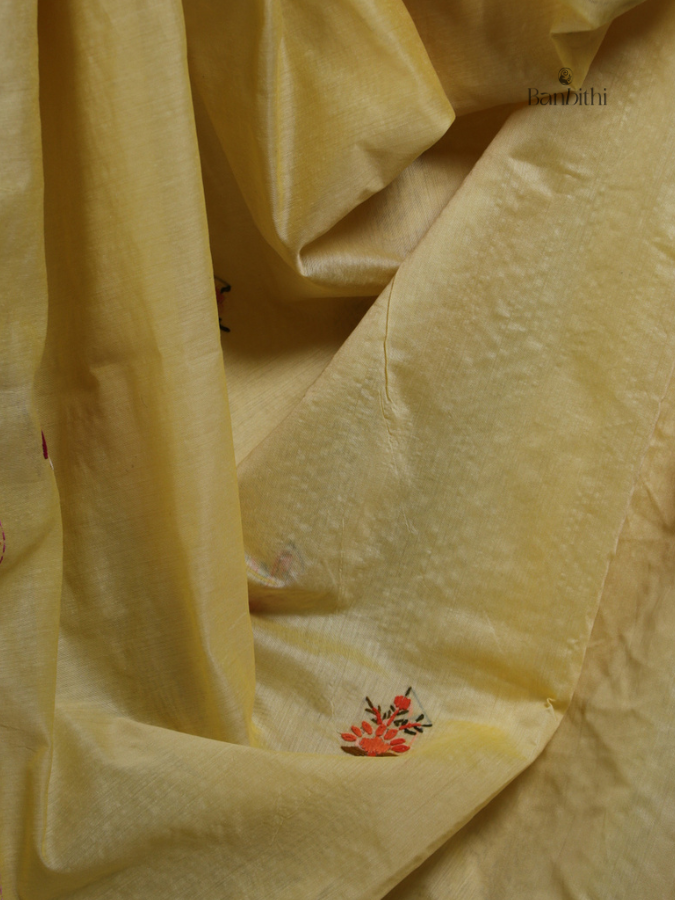 Light Yellow Multicolour Village Craft Chanderi Saree