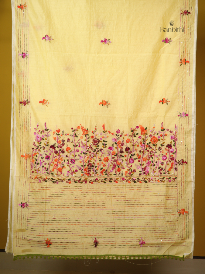 Light Yellow Multicolour Village Craft Chanderi Saree