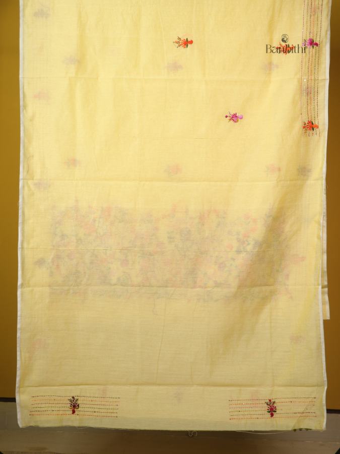 Light Yellow Multicolour Village Craft Chanderi Saree