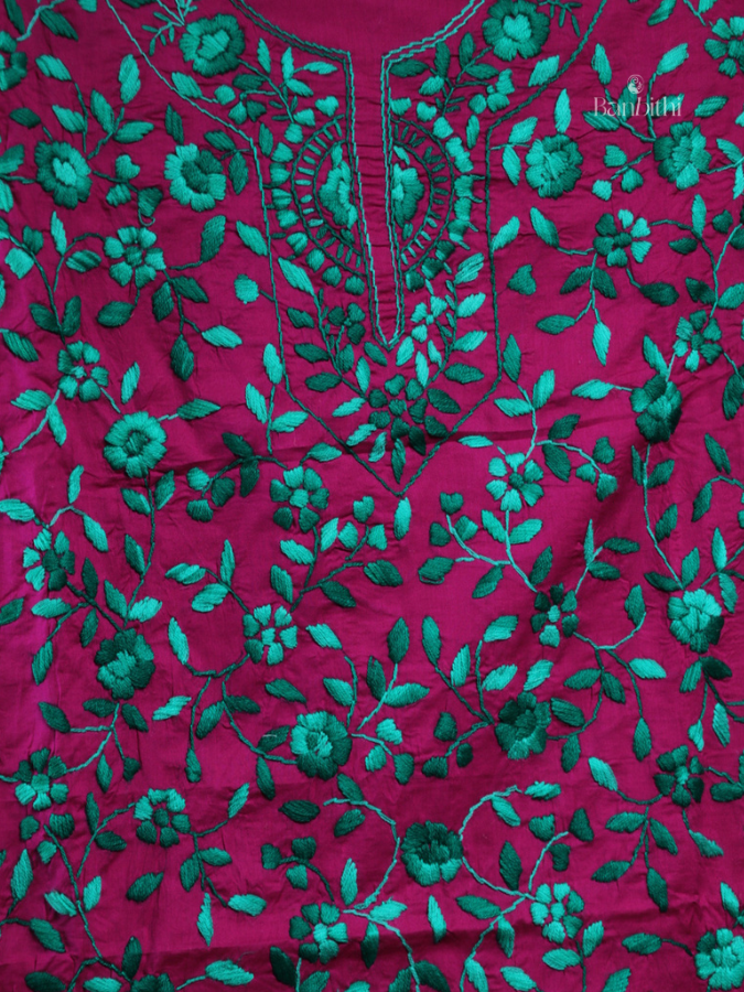 Hand Embroidered Cotton Suit Set – 3 Pcs (Magenta)