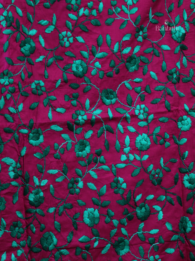 Hand Embroidered Cotton Suit Set – 3 Pcs (Magenta)