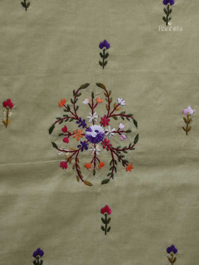 Hand Embroidered Cotton Suit Set – 3 Pcs (Light Green Variant)