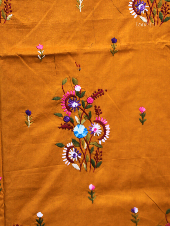 Hand Embroidered Cotton Suit Set – 3 Pcs (Mustard Yellow)