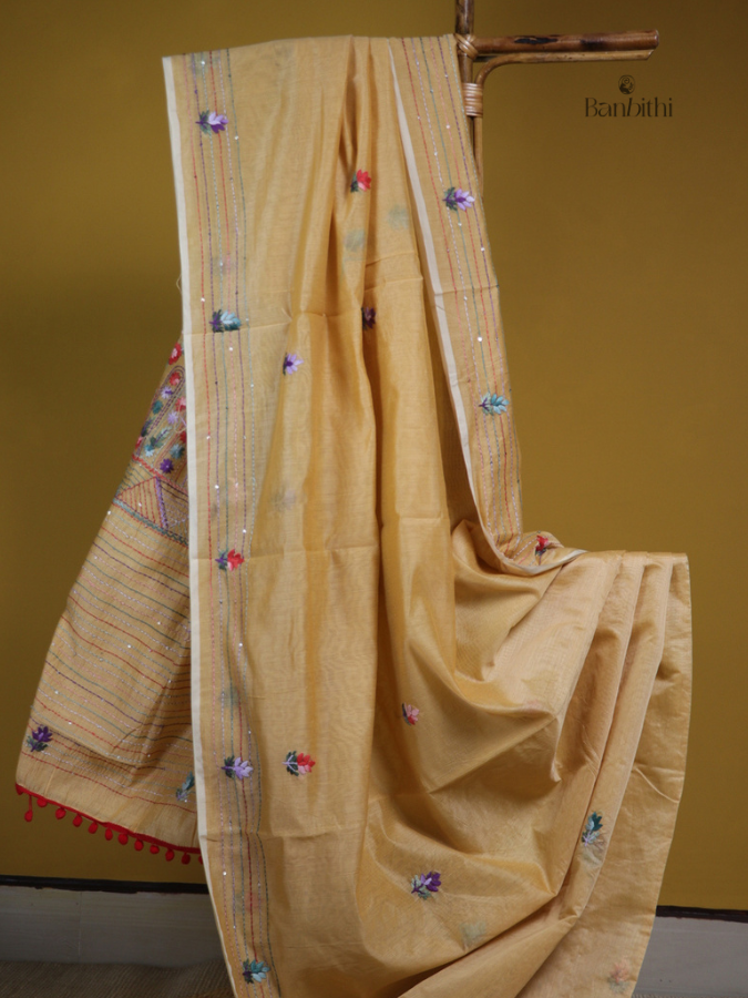 Earthy Mustard Artisan Needlework Saree