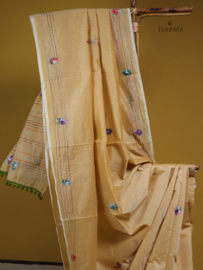 Mustard Glow Handcrafted Embroidery Saree