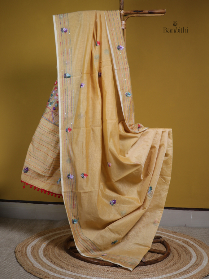 Earthy Mustard Artisan Needlework Saree