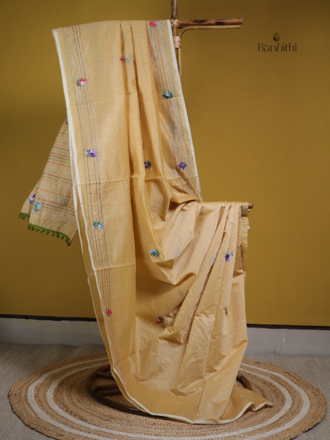 Mustard Glow Handcrafted Embroidery Saree
