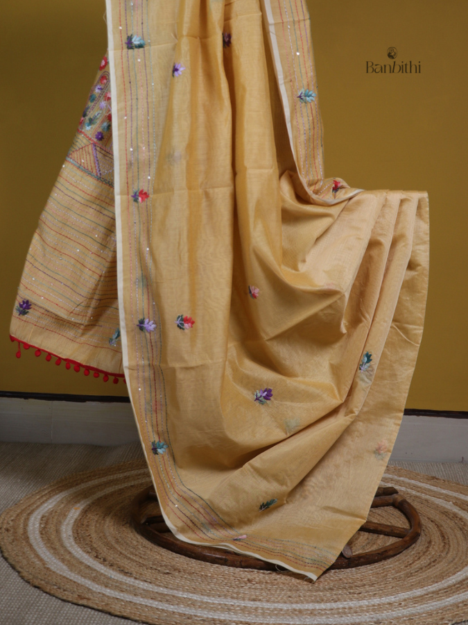 Earthy Mustard Artisan Needlework Saree
