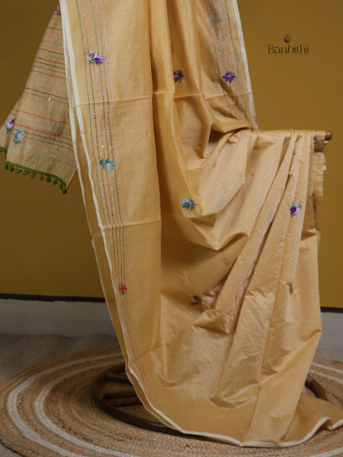 Mustard Glow Handcrafted Embroidery Saree