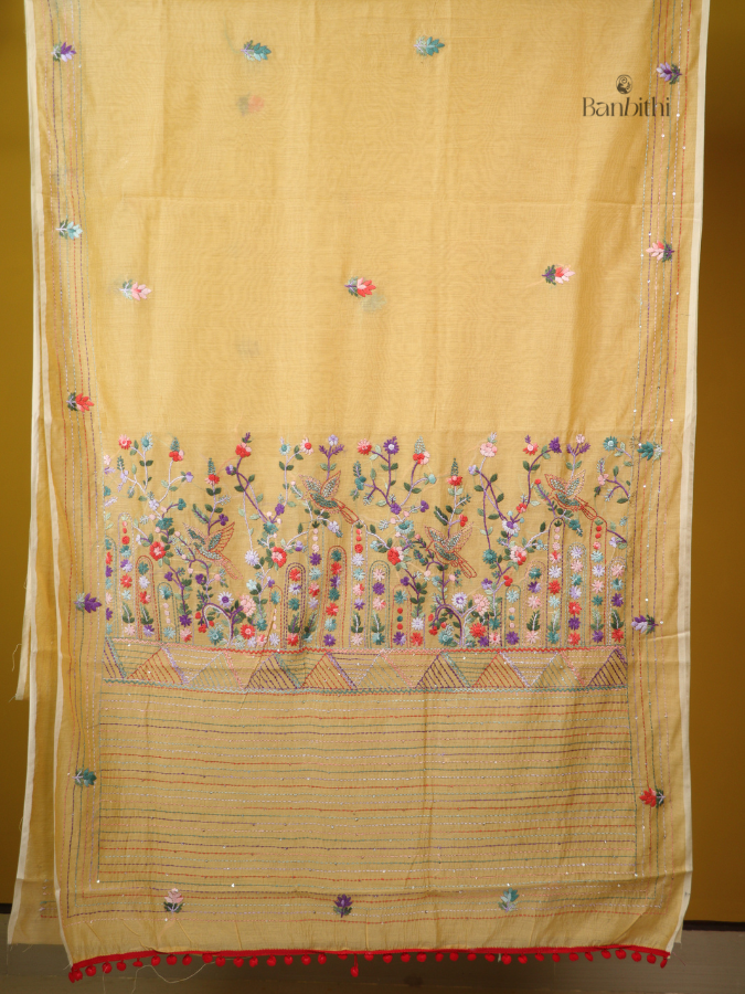 Earthy Mustard Artisan Needlework Saree