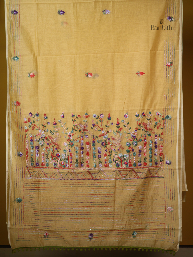 Mustard Glow Handcrafted Embroidery Saree