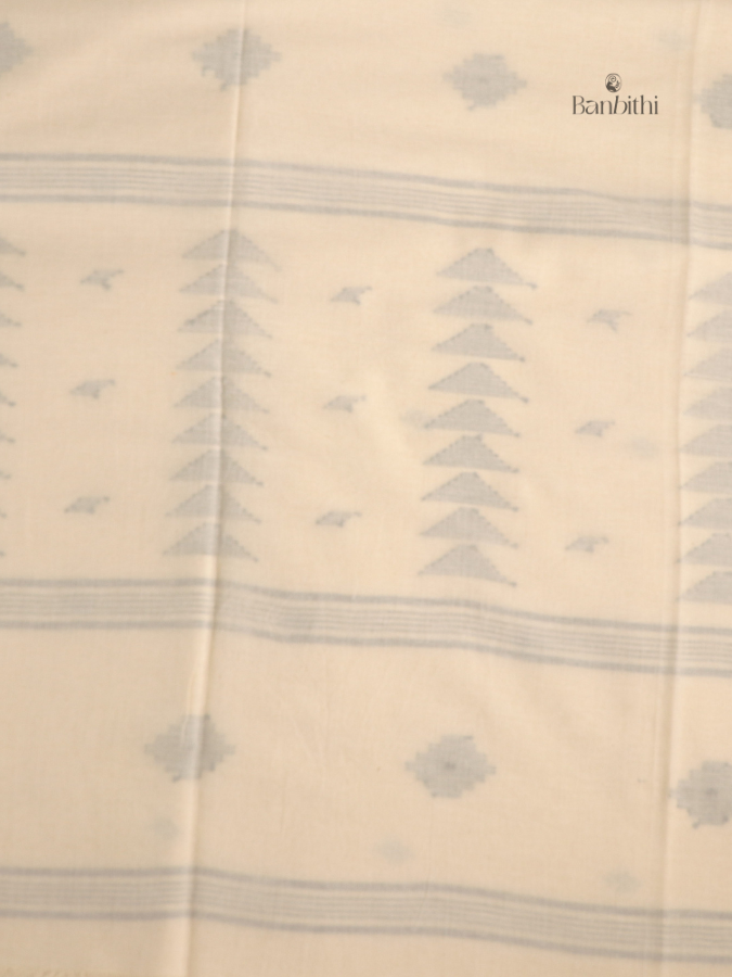 Pure Cotton Hand-Spun Jamdani Saree – Off White