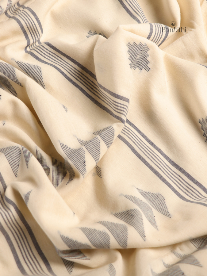 Pure Cotton Hand-Spun Jamdani Saree – Off White