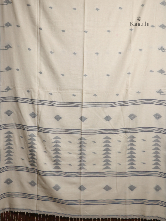 Pure Cotton Hand-Spun Jamdani Saree – Off White