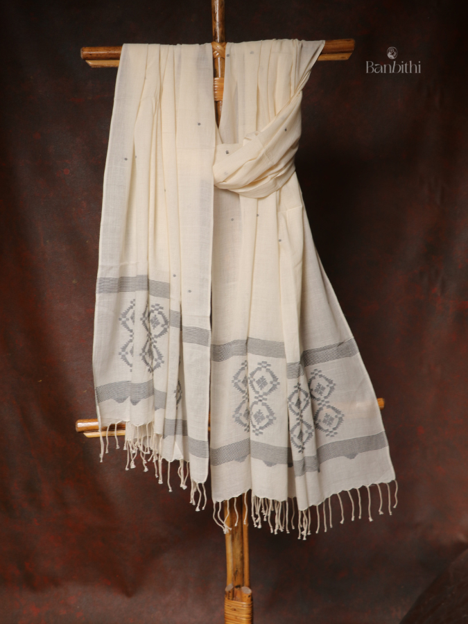 Handwoven Jamdani Dupatta – Off White