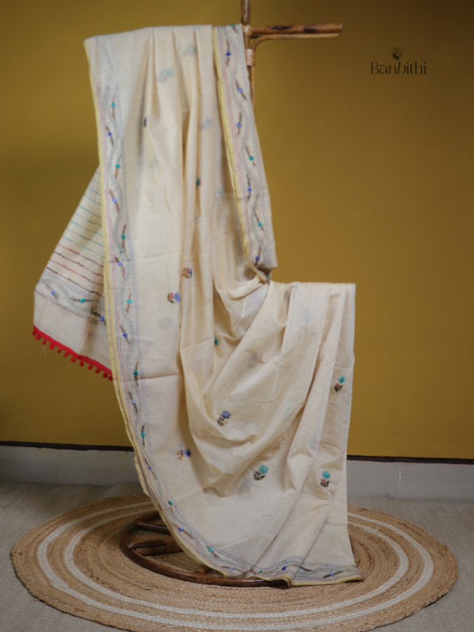 Ivory Bloom Multicolour Thread Saree