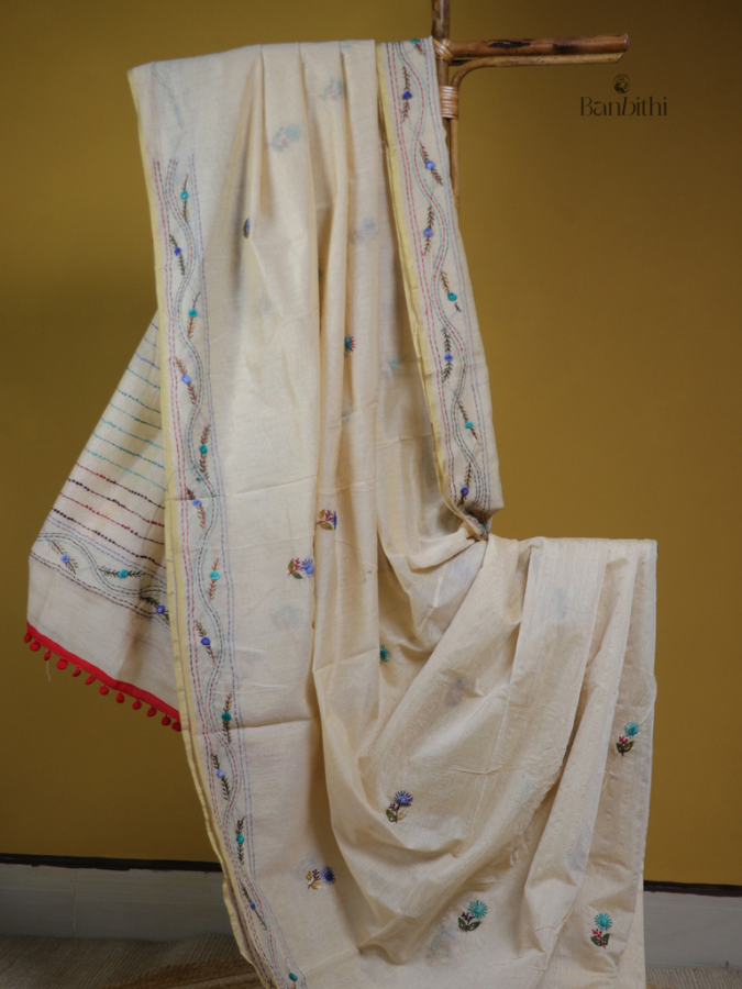 Ivory Bloom Multicolour Thread Saree