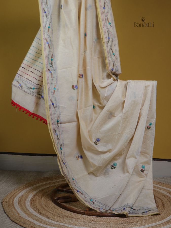 Ivory Bloom Multicolour Thread Saree