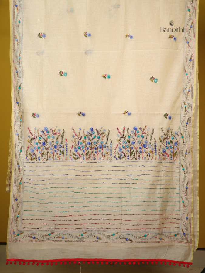 Ivory Bloom Multicolour Thread Saree