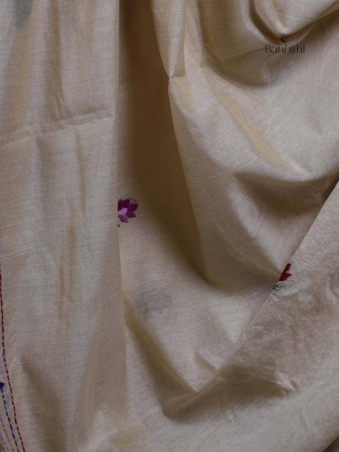 Pearl White Artisan Embroidered Chanderi Saree